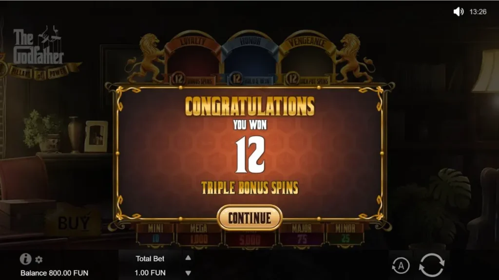 Tampilan visual slot The Godfather: 3 Pillars of Power dengan nuansa mobster klasik